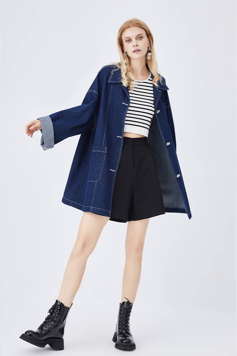 Women’s denim jacket Retro Casual Blue Loose Straight Coat