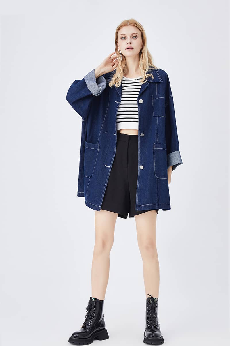 Women’s denim jacket Retro Casual Blue Loose Straight Coat