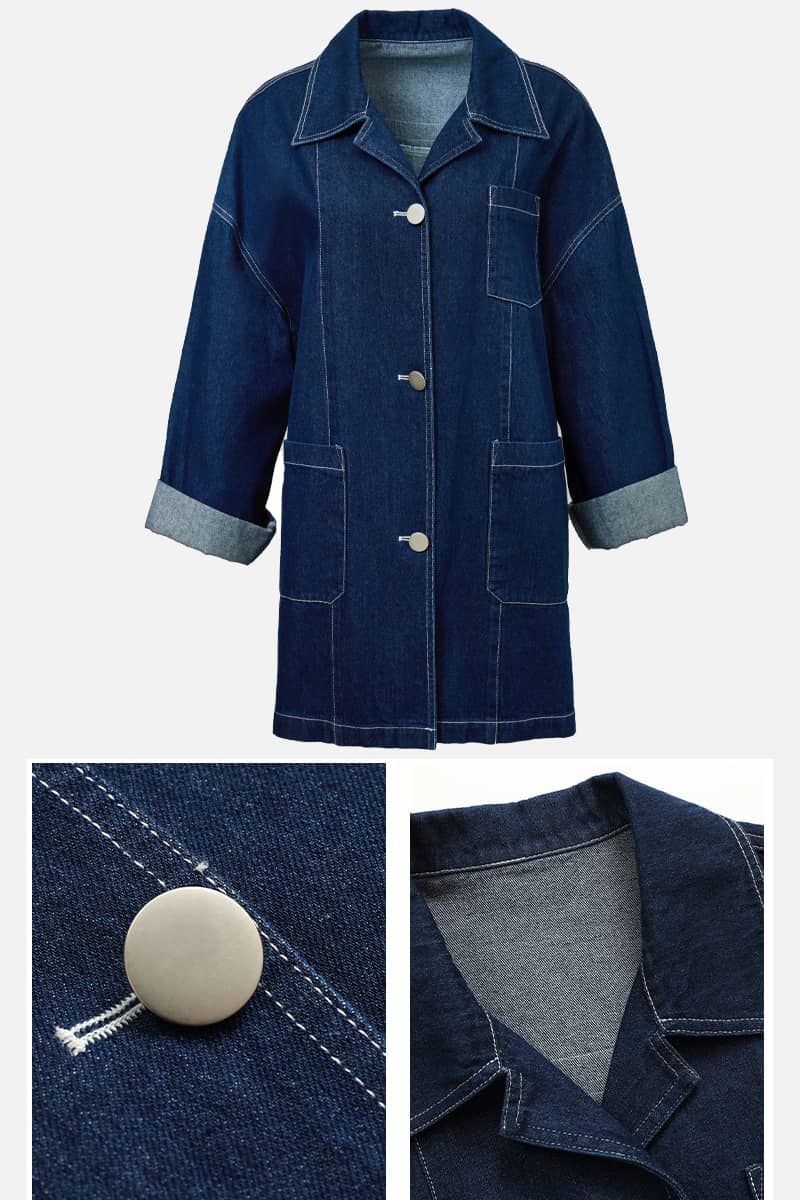 Women’s denim jacket Retro Casual Blue Loose Straight Coat